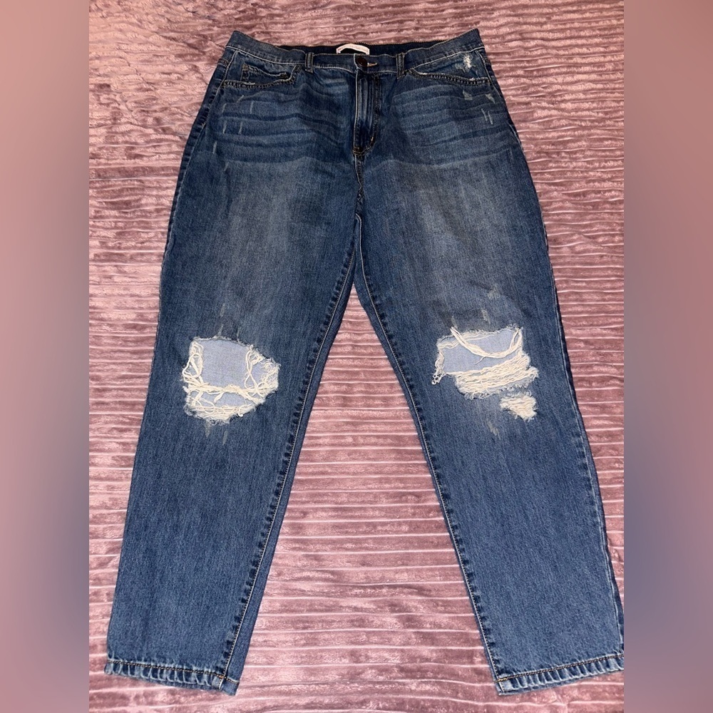 Distressed High Rise Curvy Mom Jeans Size 17/33 #1768